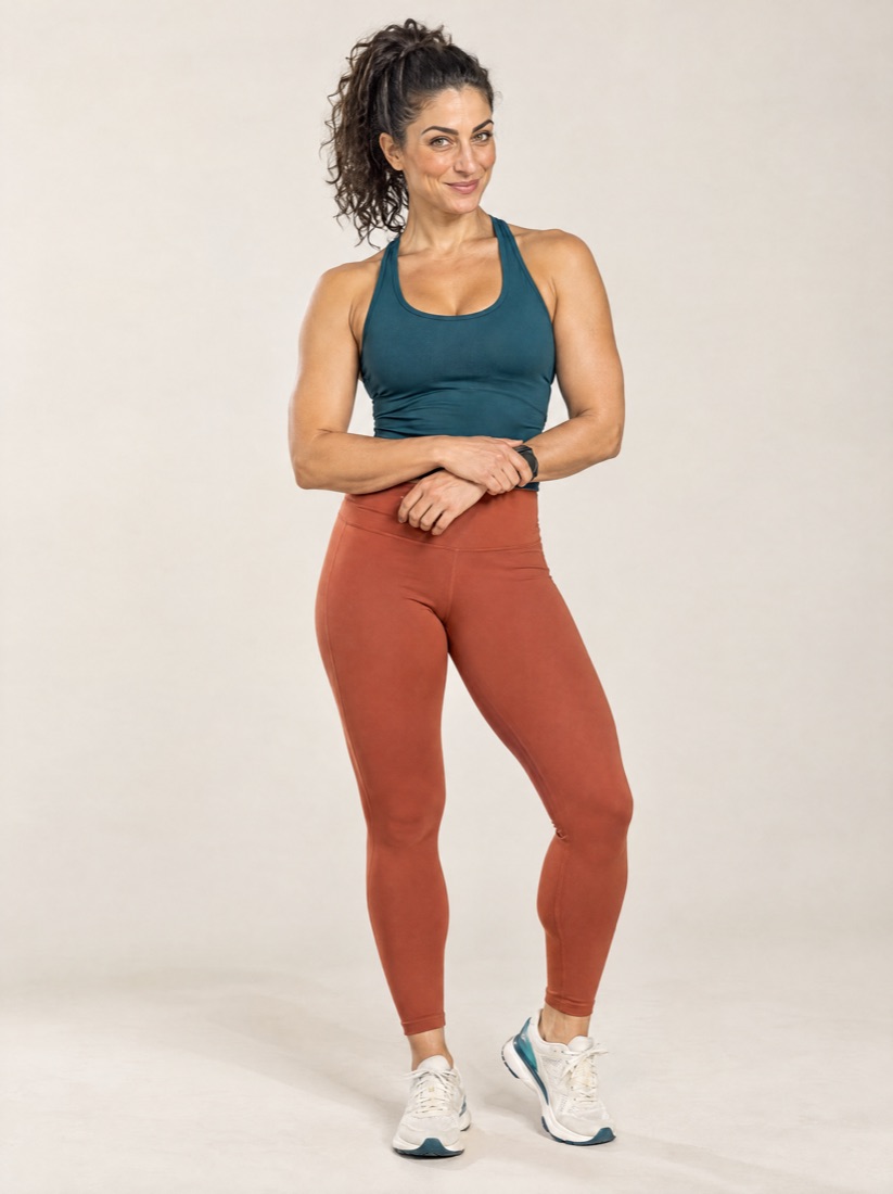 Illustrative Gauge AI character wearing a teal training top and terracotta leggings.